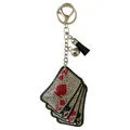 Porte-clés luxe en strass cartes à jouer avec motif cœur et pompon noir élégant - Cartes de Poker à Gland