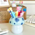 Cute ceramic mushroom pen holder for office desk decoration and cute makeup brush storage box. - Blue Mushroom Pen Holder / Blue