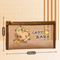 Leuke Capybara transparante mesh etui, bruine schrijfwaren opbergtas met grote capaciteit voor studenten - Vakantie capibara
