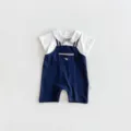 Baby boy summer romper short sleeve fake two-piece overall infant cute crawler outfit - 66cm / As Shown