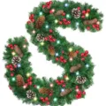 Ghirlanda di Natale 2.7m Pigne Bacche Rosse LED Decorazione per Porta Festiva - Rattan con Pigna e Bacche Rosse con Luci