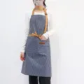 Tablier imperméable à rayures avec poches pour cuisine cuisson nail art vêtements de travail - Bleu foncé