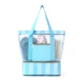 Borsa da mare in rete a doppio strato grande capacita, shopper a righe per viaggi. - Blu