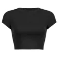 Women Black Crop Top Summer Solid Color Slim Fit Short Sleeve Casual T-Shirt Tops - S / Black