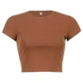 Women's solid brown short sleeve crop top slim fit casual basic summer t-shirt fashion streetwear - S / Coffee