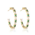 Verschoven Baguette Zirconia (EP5567) / Goud met Groene en Witte Zirconia