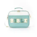 Türkis-weiße Bibel-Aufbewahrungstasche, tragbare Buchhandtasche mit süßem Buchstaben-Aufnäher. - Grün