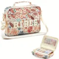 Floral Bible cover bag with shoulder strap, large capacity book organizer case for women. - Beige Floral