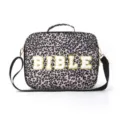 Multifunctional portable book storage bag with pink leopard print and stylish letters design. - Leopard Print
