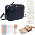 Large capacity black quilted Bible cover bag with shoulder strap, pens and tabs set. - Quilted Black