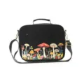 Black mushroom print shoulder bag casual canvas crossbody bag versatile messenger bag - Black Corduroy Mushroom
