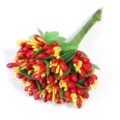 Kunststoff doppelfarbige Beeren Staubfäden DIY Blumen Zubehör mit Blättern für Dekoration - Rote und gelbe zweifarbige Beeren-Blumenstempel