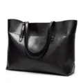 Bolso tote negro de cuero para mujer bolso de mano grande capacidad casual elegante - Negro