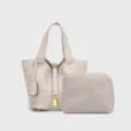 Bolso de mano tipo cubo minimalista de cuero PU con bolso a juego y detalle de candado. - Blanco Roto