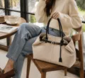Bolso tote de lona retro de gran capacidad para mujer, bolso de mano informal para trabajo. - L / Negro