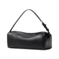 Bolso de hombro cilíndrico negro, bolso de barril de cuero minimalista, elegante bolso de mujer. - Negro