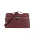 Burgundy mini box bag detailed view featuring structured leather texture and metal hardware. - Burgundy