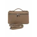 Mini leather vanity crossbody bag, stylish top handle lunchbox handbag for women casual daily. - Khaki