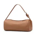 Brown leather cylinder shoulder bag, stylish casual barrel handbag for women daily use. - Brown