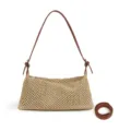 Bolso de hombro de paja tejida vintage de verano para mujer, bolso de playa informal. - Camel