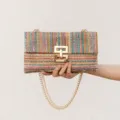 Bolso de Hombro de Paja Colorida para Mujer Estilo Vacaciones Solapa de Cadena - Multicolor