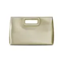 Bolso clutch de cuero PU dorado metálico con asa elegante para fiesta nocturna. - Dorado