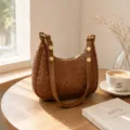 Bolso de hombro de cuero trenzado marrón, bolso cruzado vintage elegante para mujer. - Marrón