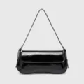 Bolso de hombro baguette de charol negro bolso de mano minimalista con solapa chic - Negro