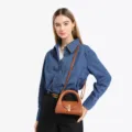 Bolso de mano semicircular marrón para mujer, elegante bolso cruzado retro chic urbano. - Marrón