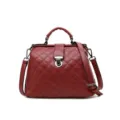 Bolso doctor acolchado de cuero PU rojo, bolso de mano vintage con asa y bandolera. - Burdeos