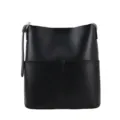 Bolso tipo cubo minimalista de cuero negro, elegante bolso cruzado de gran capacidad diario. - Negro