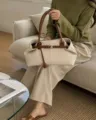 Bolso tote retro de gran capacidad para mujer, bolso de hombro estilo coreano para diario. - S / Marrón