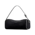 Black cylindrical shoulder bag, stylish suede barrel handbag, chic cross body purse for women. - Velvet Black