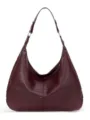 Bolso de hombro de cuero encerado retro gran capacidad para mujer elegante bolso tote de trabajo - Burdeos