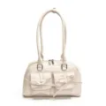 Bolso de hombro blanco estilo ballet core con bolsillos de lazo y cuero sintético. - Blanco Roto