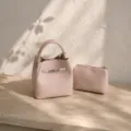 Conjunto de bolso tipo cubo de cuero rosa para mujer, elegante bolso con estuche a juego ideal. - Rosa