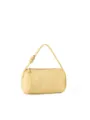 Detail shot of the yellow litchi grain cylindrical bag, showing smooth zipper and texture. - Yellow