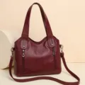 Bolso tote de mujer en piel encerada gran capacidad bolso de hombro bandolera casual - Burdeos
