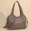 Bolso de hombro de cuero marrón para mujer, bolso grande y versátil para el trabajo diario. - Caqui