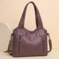Stylish women's oil wax leather shoulder bag, large capacity tote for daily commute. - Purple