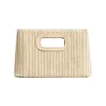 Bolso de mano tejido de paja para mujer estilo resort de verano con asa de cuero elegante. - Blanco Roto