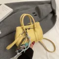 Mini yellow leather tote bag casual crossbody shoulder purse with cute charm and top handles - S / Yellow