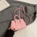 Pink mini leather crossbody bag, cute top handle shoulder handbag for women daily commute. - S / Pink