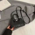 Black mini leather handbag stylish shoulder crossbody tote bag for women daily commute - S / Black