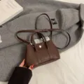 Mini brown leather handbag versatile crossbody shoulder bag stylish commuter bag cute casual daily bag - S / Brown
