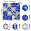 Weihnachtskugeln 8cm 16 Stueck bruchsicher Kunststoff Christbaumschmuck Dekoration. - 8cm 16 Stück / Blau Silber Galvanisiert (MJ2023-8/16-1)