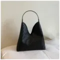 Bolso de hombro de cuero tejido negro vintage hobo tote gran capacidad elegante - Negro