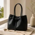 Elegante bolso tote de cuero trenzado negro para mujer, bolso de hombro elegante. - Negro sin Colgante