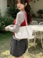 Bolso de hombro tejido versátil estilo coreano para mujeres, bolso elegante corazón. - Blanco