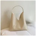 Bolso de hombro de cuero trenzado vintage chic, bolso tote casual de gran capacidad. - Blanco Roto